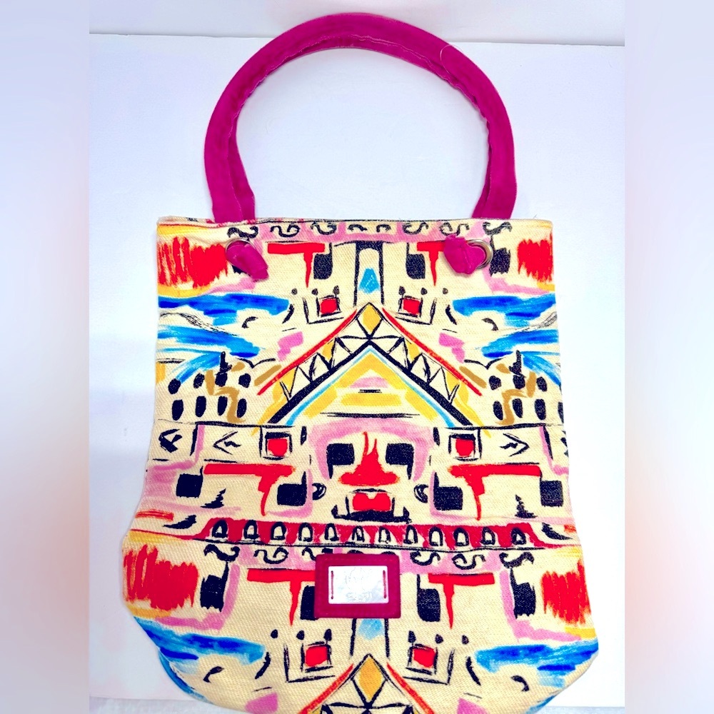 Vintage CRI CRI Milano Canvas Tote Bag w/ Decorative Silk Lining Made In Italy - Picture 2 of 8